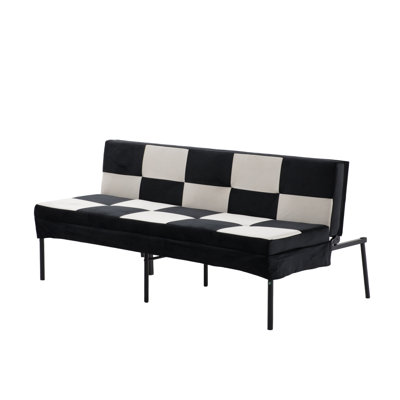 Canapé en futon rembourré en velours, structure en métal robuste, dossier réglable à 5 niveaux, canapé compact multifonctionnel pour petits espaces