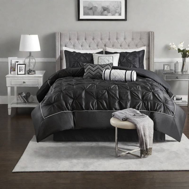 Piece Bedding Sets Queen Polyester Tufted Modern Home Black