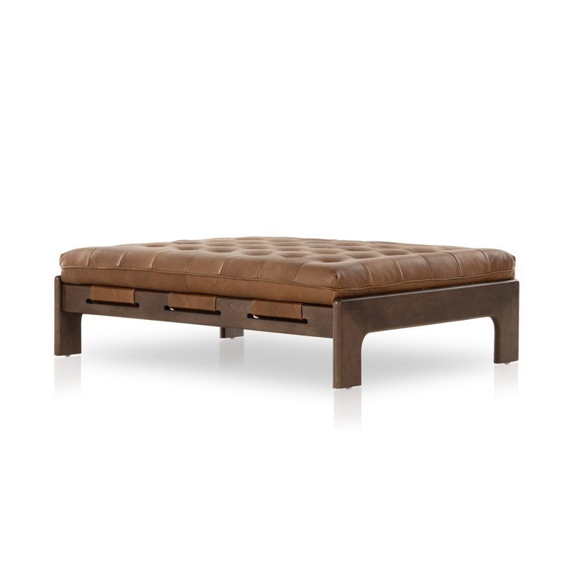 Repose-pieds en cuir véritable Ellinor, Cuir véritable Sienne Heirloom