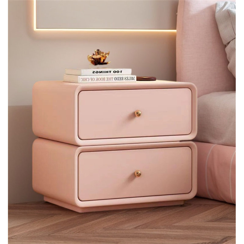 360° Rotating Nightstand With 2 Drawers - Modern Leather Top Bedside Table With Solid Wood Frame, Multi-Functional Storage End Table For Bedroom Or Entryway