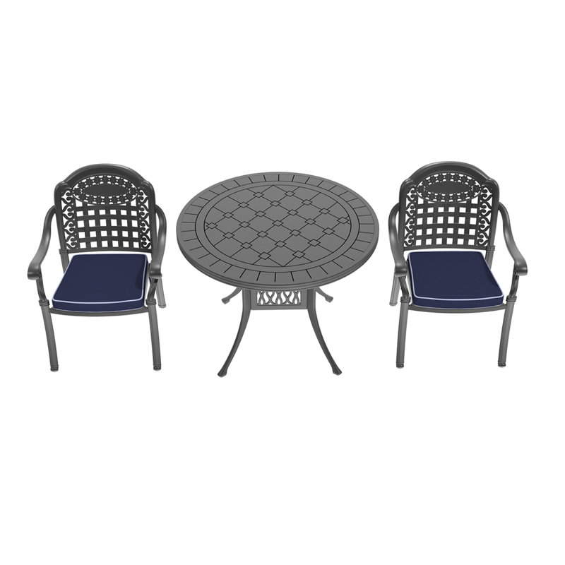 Ensemble 3 pièces de meubles de patio en aluminium coulé avec coussins
