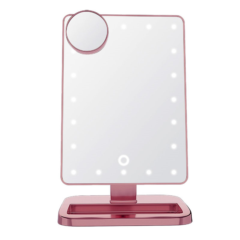 Miroir de maquillage tactile à DEL à intensité variable avec miroir sans fil Bluetooth, Chrome or rose