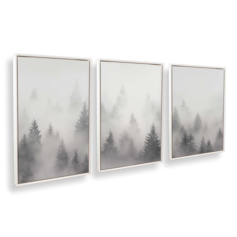 Foggy Echoes, ensemble de 3 toiles encadrées, H 30,75 po x l 62,25 po x P 1,75 po, Cadre flottant blanc opaque
