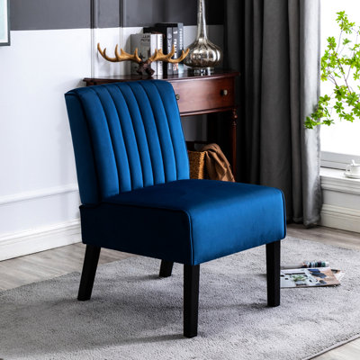 2 fauteuils d'appoint modernes du milieu du siècle en velours bleu foncé avec pieds en bois massif pour la décoration de la chambre et du salon. 2, Pieds, Home Choice