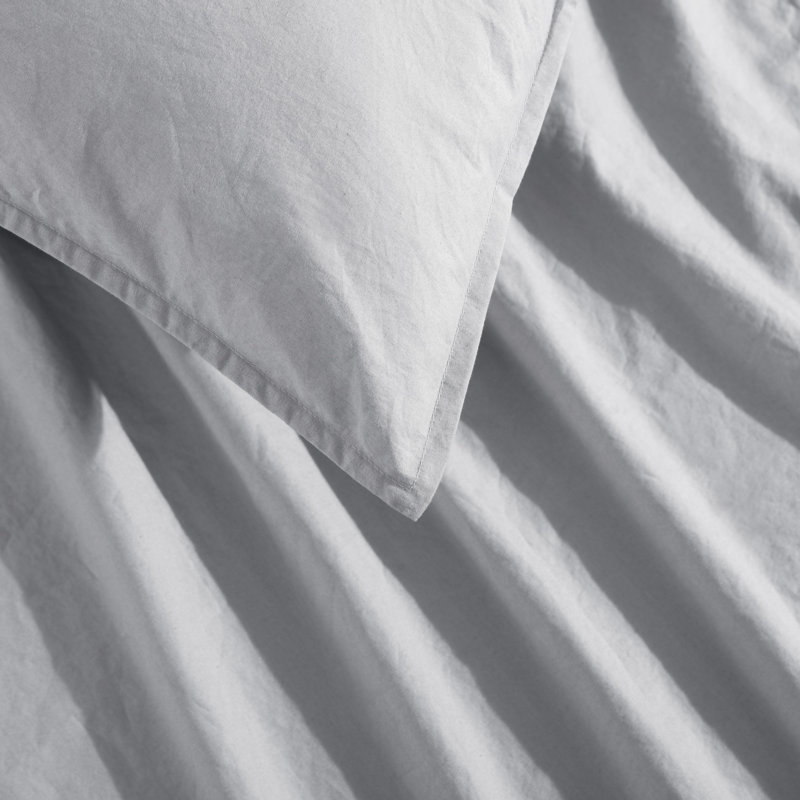 Calvin Klein Washed Percale Cotton Solid Comforter Set, Blue Gray, Queen Comforter + 2 Standard Shams