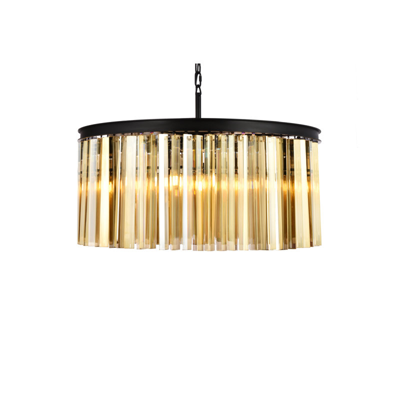Lustre cylindrique unique à 8 lumières Yazmin, Teck doré (fumé), H 13,5 po x l 31,5 po x P 31,5 po, Brun moka