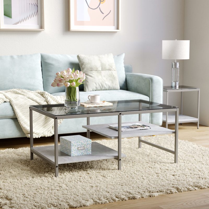 Table basse à 4 pieds avec rangement, Gris