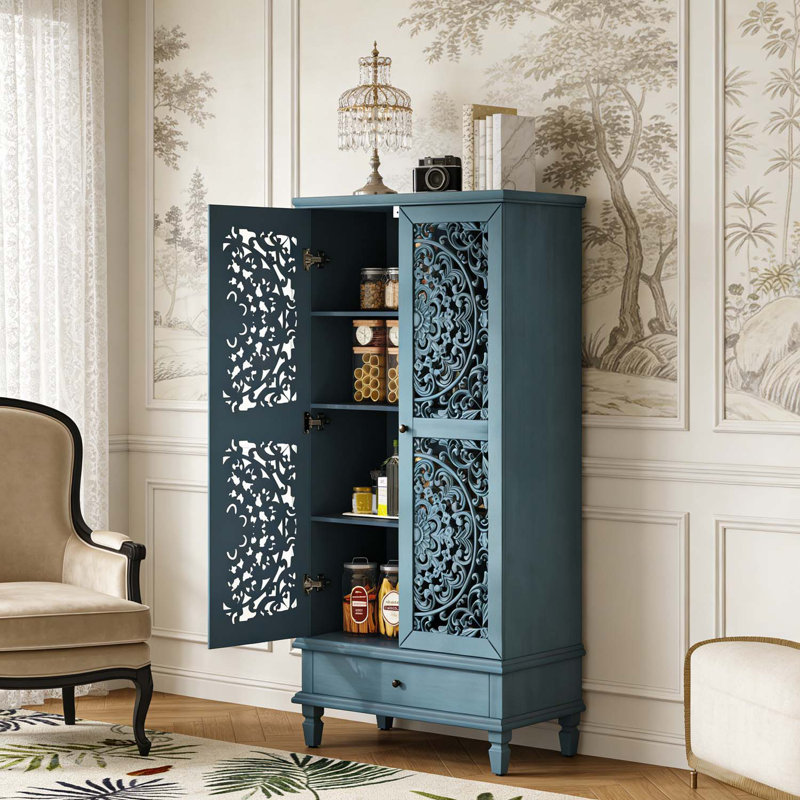 Armoire d'appoint en bois avec tiroir pour un usage domestique polyvalent, Bleu antique