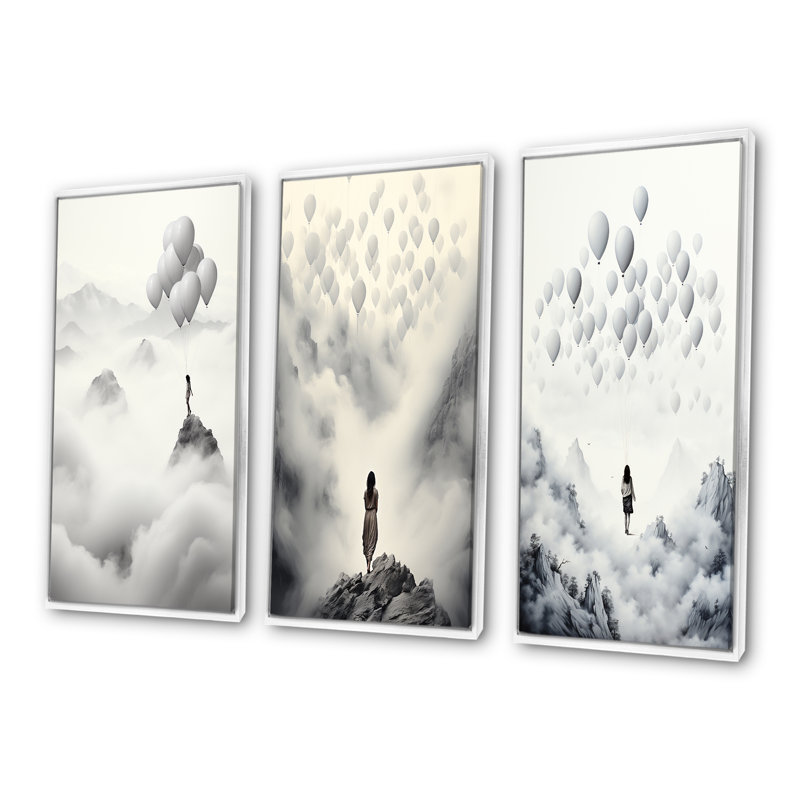 «Gray Sky Is The Limit Motivational Landscape I», ensemble d'art mural sur toile, Cadre flottant blanc, H 32 po x l 48 po
