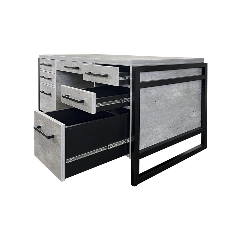 Aukse Executive Desk with Power Outlet, Gray/Black, 31" H x 66'' W x 30" D