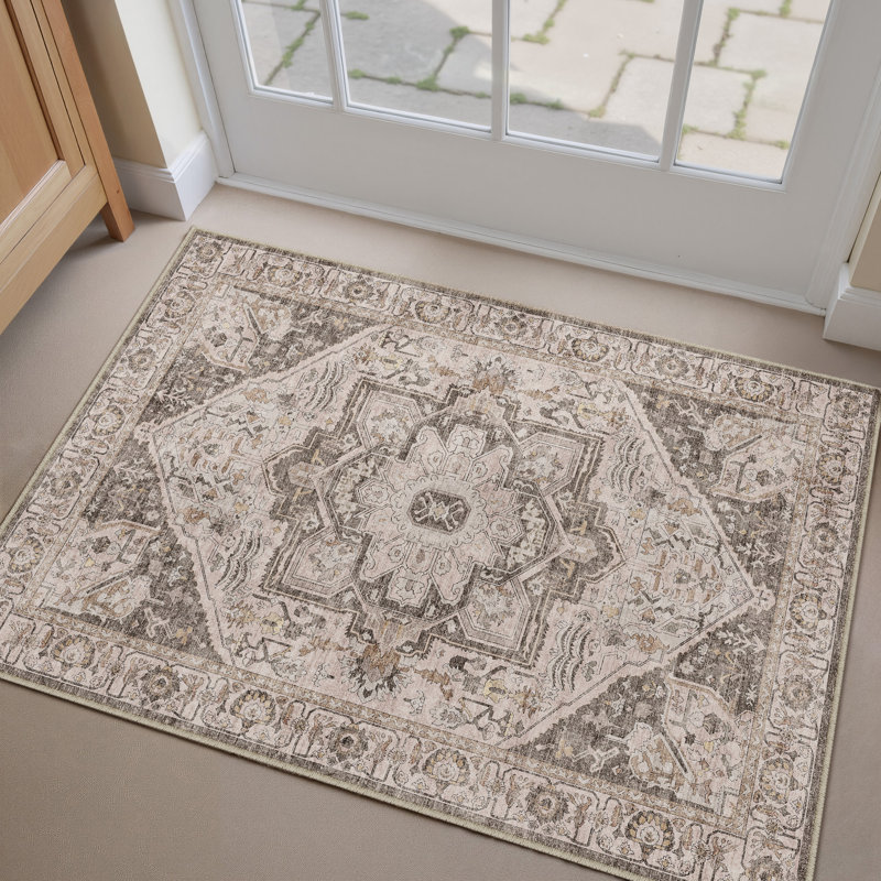 Elaine Machine Washable Vintage Area Rug with Non-Slip Backing, Rectangle 2' x 3'