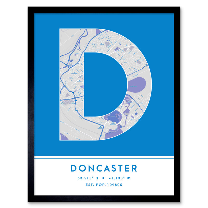 Doncaster England United Kingdom City Map Blue - Single Picture Frame Typography