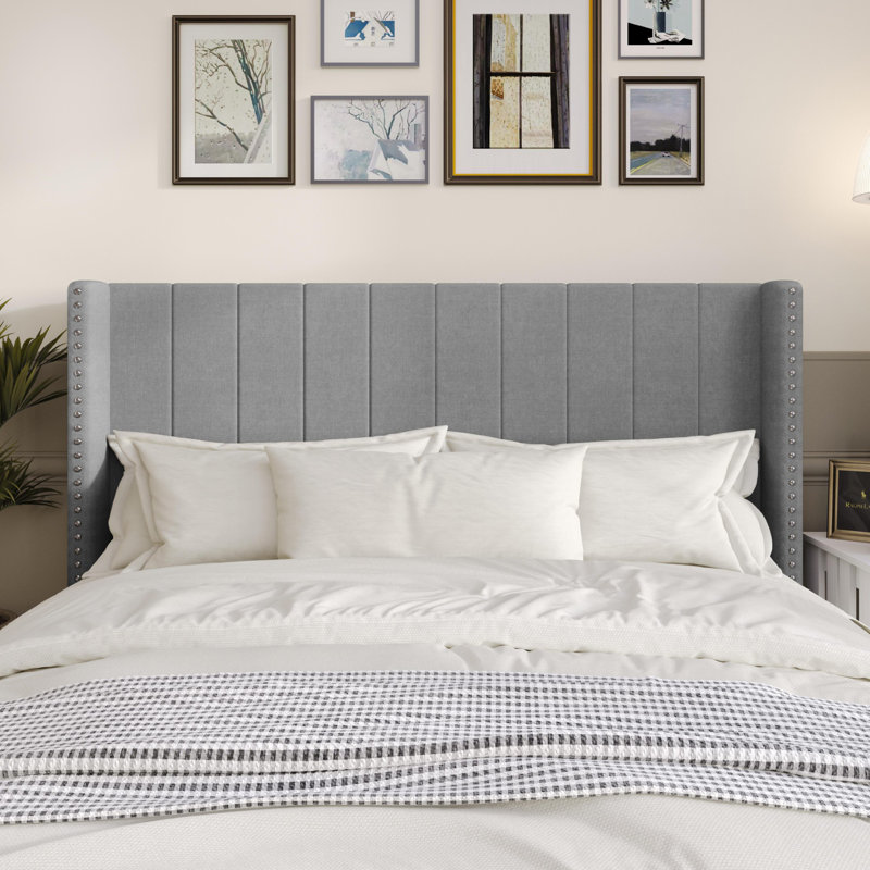 Grande tête de lit tapissier Ipswich, Grand lit, Gris