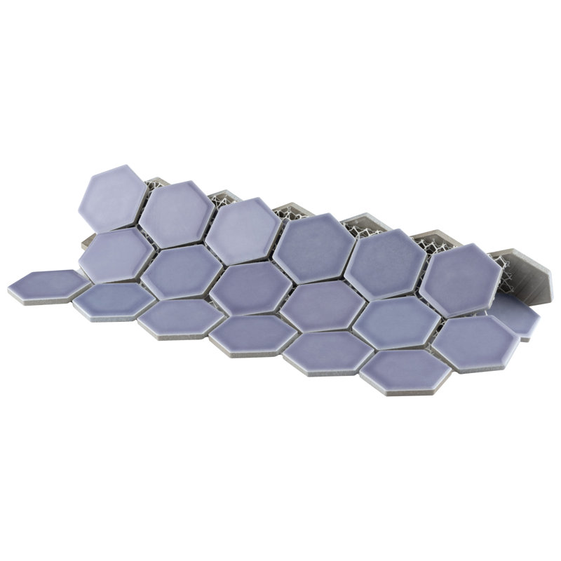 Hudson Due 2" X 2" Hex Porcelain Mosaic Floor and Wall Tile, Lavender