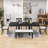 Stanely 6-Piece Extendable Dining Table with Footrest, 4 Linen Upholstered Dining Chairs and Bench-1657487365