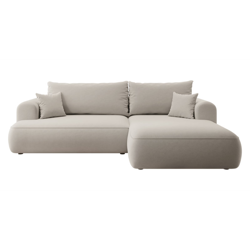 Alija 3 Seater Velvet Sofa & Chaise, Light Beige, Right Hand Facing