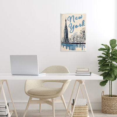 Plaque murale bleue et beige New York Travel, design par Annabelle Hall