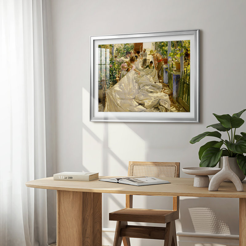«Sewing the Sail» (Cosiendo la vela) - Jooa Sorolla - reproduction encadrée avec passe-partout et verre - 1896, 22,5 x 30,5