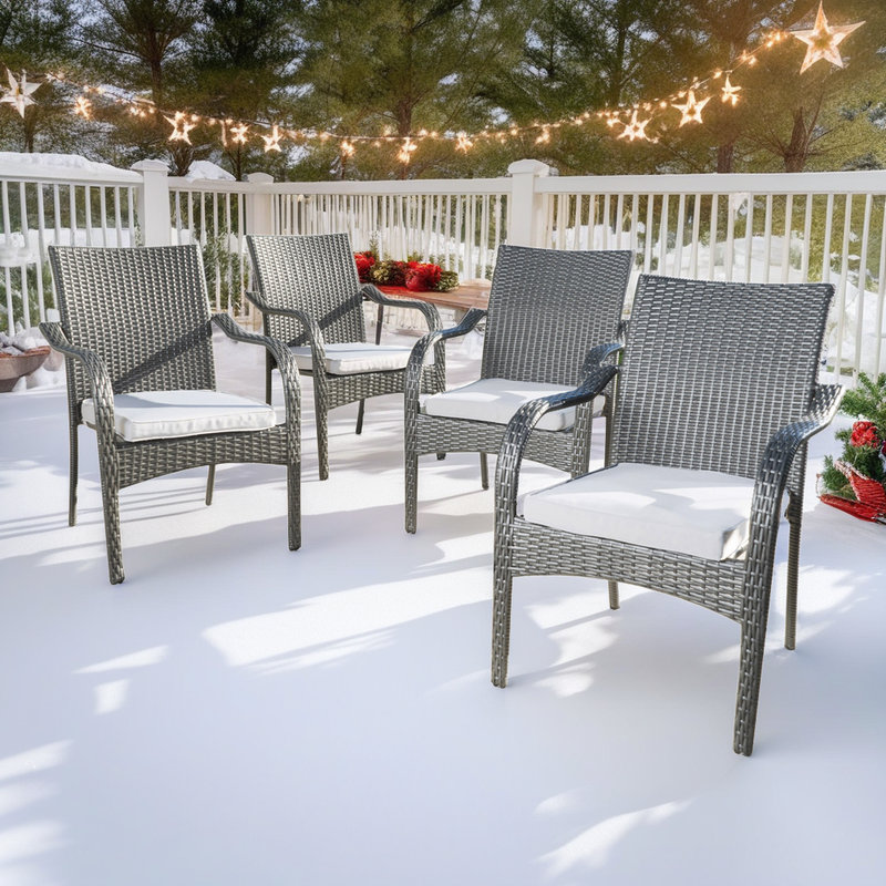 Ensemble de 4 fauteuils d'extérieur empilables en osier et chaises de patio