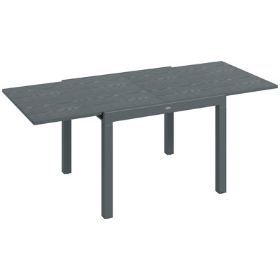 Table de salle à manger extensible pour l'extérieur, table de patio en aluminium de 41 à 83 pouces avec plateau effet bois, sièges extensibles rectangulaires pour 6 à 8 personnes, gris foncé | Idée de cadeau