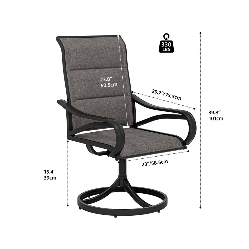 Outdoor Dining Set With Swivel Fabric Dining Chair, 6, 29.1" H x 55.1" W x 35.4" D, Dark Gray