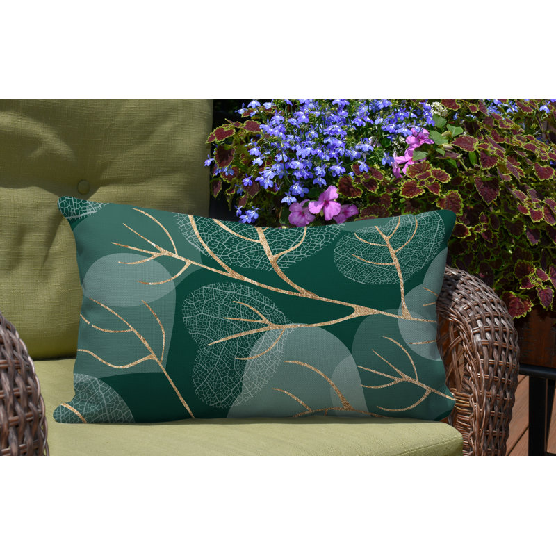 Coussin lombaire intérieur / extérieur Baka Leafs, Émeraude / or