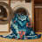 Machine Washable Flemington Maui Eclectic Block Print Rug in Blue – Navy Binding-1167077705
