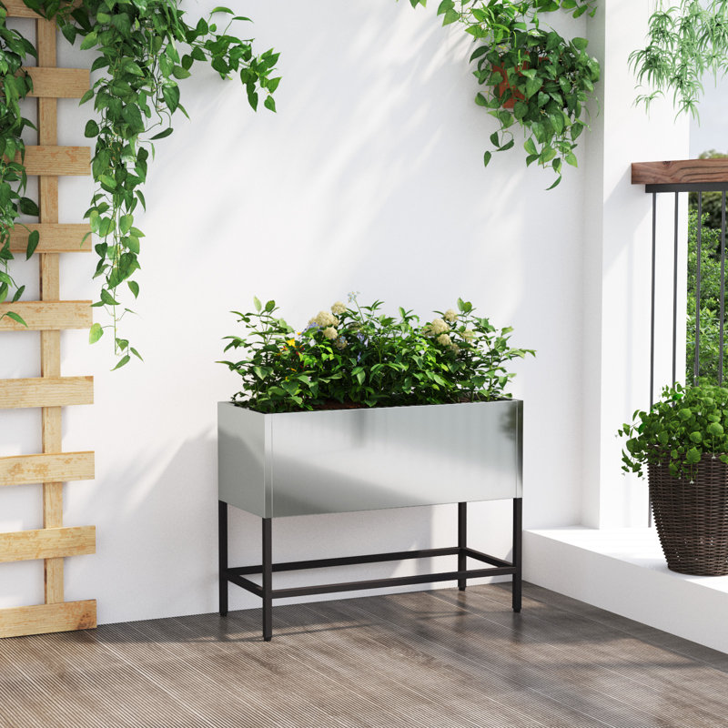 Elevated Planter, Silver, 45cm H x 60cm W x 26cm D