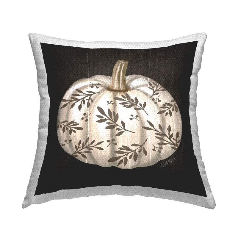 Coussin d'extérieur rustique à motif de feuilles de citrouille blanches par Elizabeth Tyndall