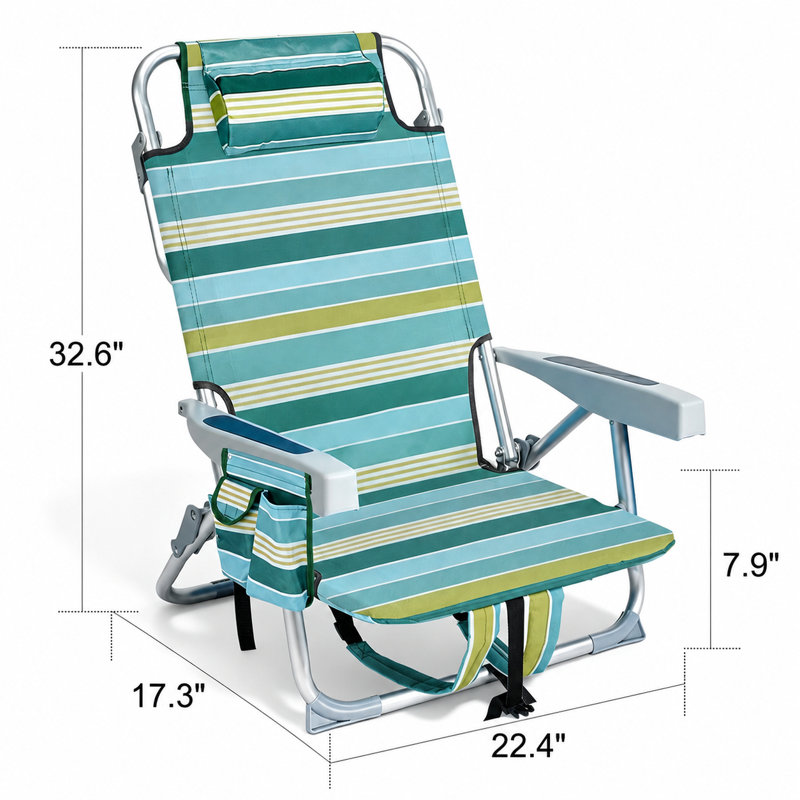 5-position Folding Beach Chair With Backpack Straps, Cup Holder & Storage Pockets