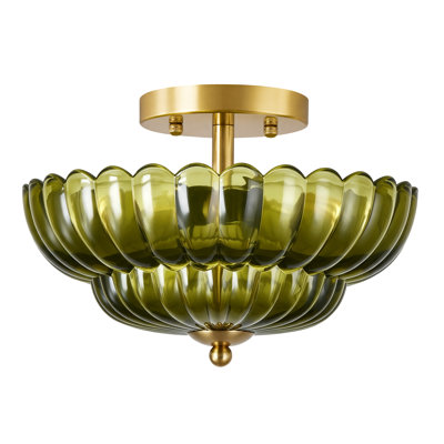 Plafonnier semi-encastré moderne en verre à 3 lumières, 12 pouces, motif floral, douilles E26