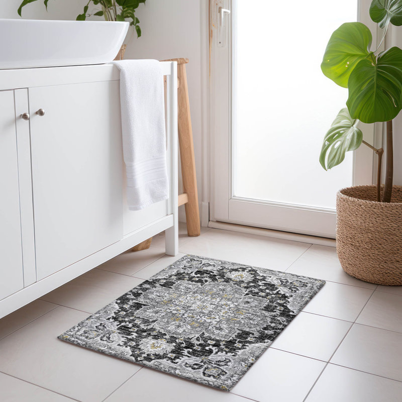 Premium Machine Washable Barayon AMF93 Gray Rug, Rectangle 1'8" x 2'6"
