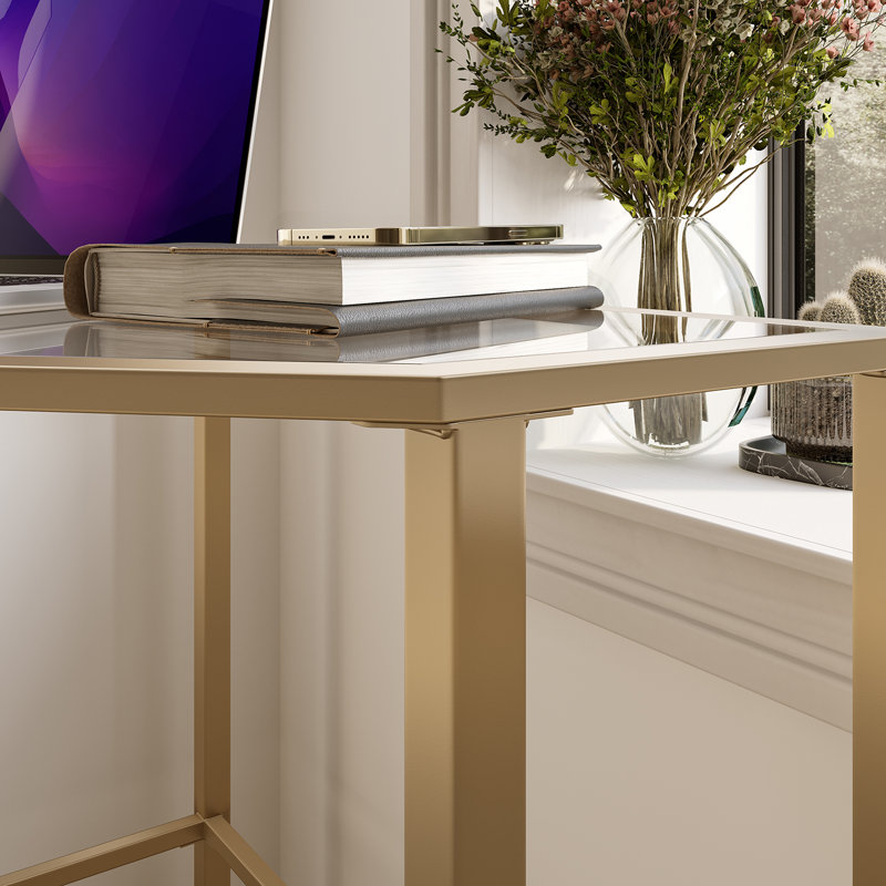42" Clear and Gold Glass and Iron Corner Writing Desk, Gold