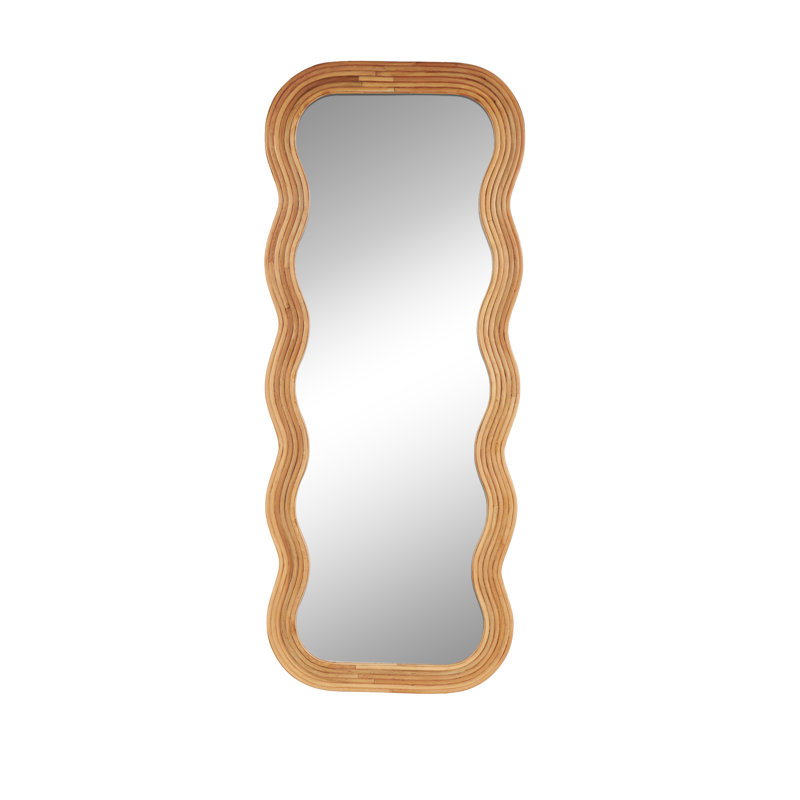 Lewisetta Cole And Grey Wood Handmade Wavy Room Wall Mirror With Ribbed Frame