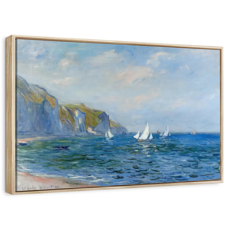 Falaises et voiliers à Pourville, Cadre flottant en bois naturel, 40 po x 27 po