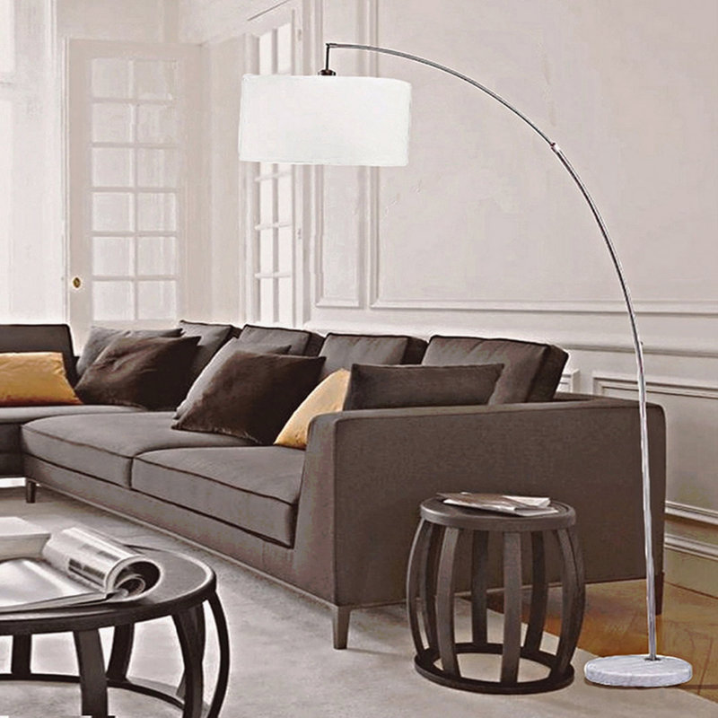 86" Tall Metal Floor Arc Lamp "Allegro", White And Brushed Silver, White