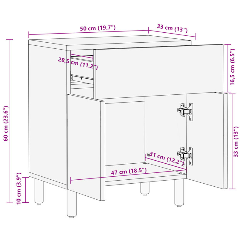 50cm W Solid Wood Bedside Table