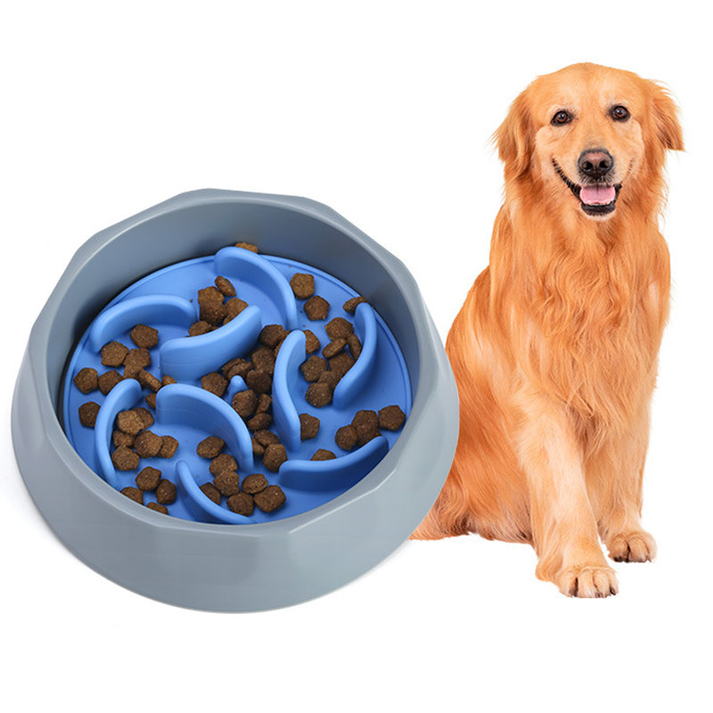 Bol pour chien à alimentation lente avec ventouse à poulpe, Gris te bleu