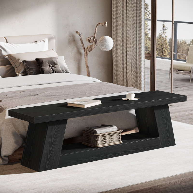 Banc de hall d'entrée en bois 63 "avec tablette de rangement 63", Noir