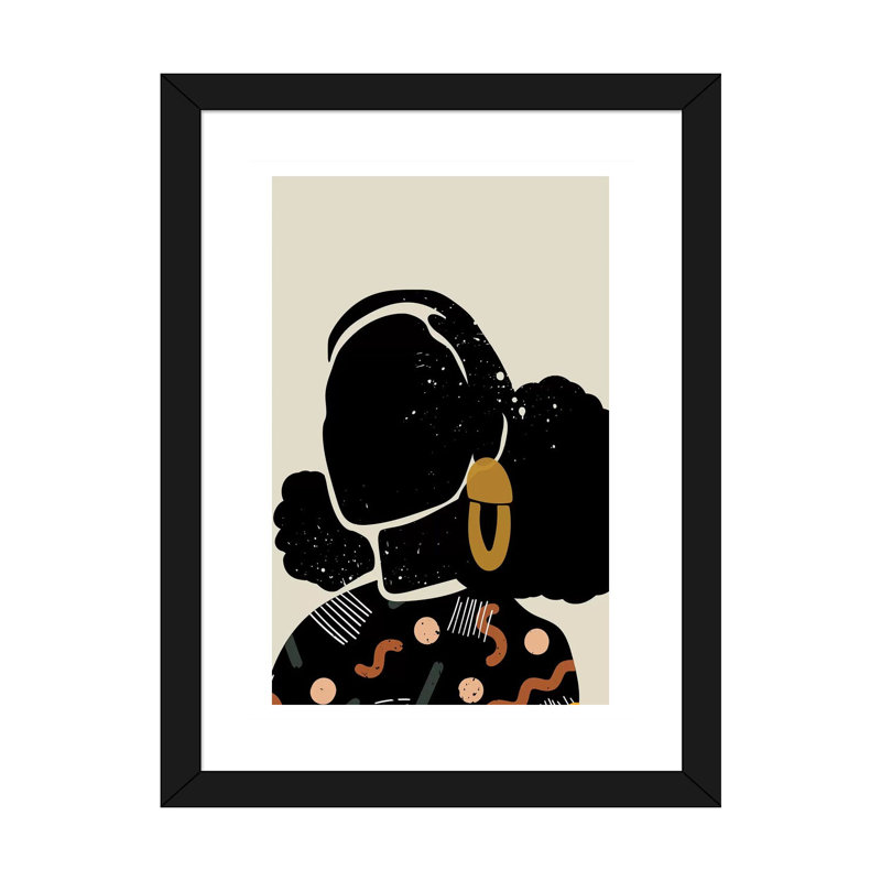 Black Hair IV - impression d'art graphique, H 24 po x l 32 po x P 1 po, Papier encadré noir, Blanc