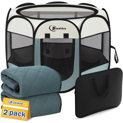 Dog Playpen With 2 Washable Pee Pad, Puppy Pet Cat Playpen  Animalstent Crate Indoor/Outdoor, Portable Pop Up Kennel With Carrying Case