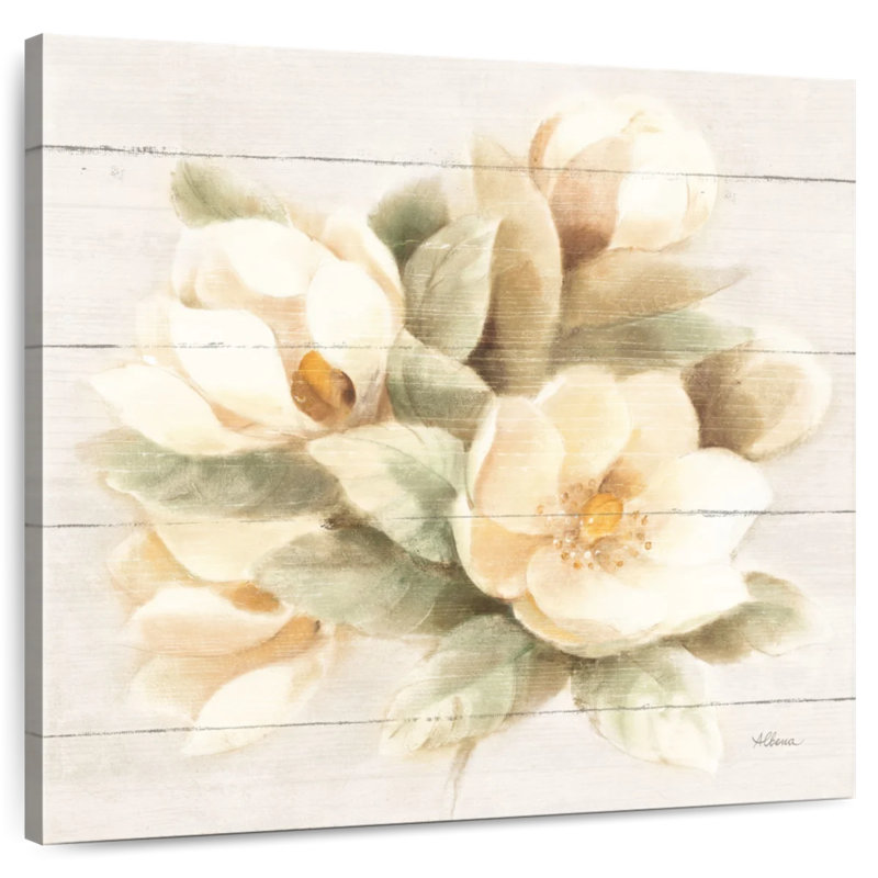 Magnolia Harnek ivoire sur bois, H 20 po x l 20 po