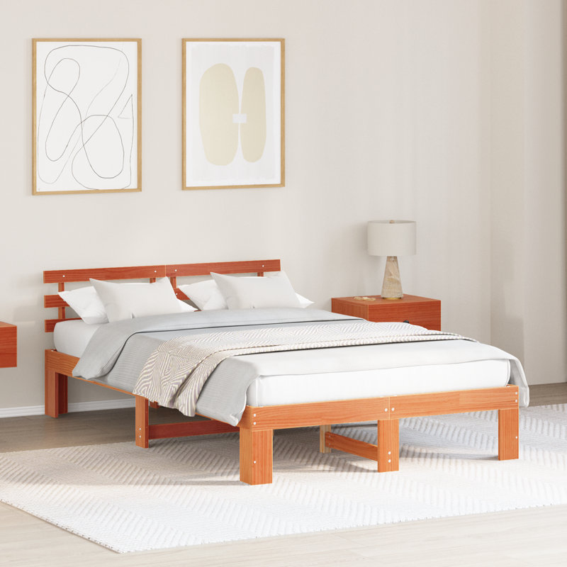 Bed Frame Solid Pine Wood, 120 x 200cm, Wax Brown