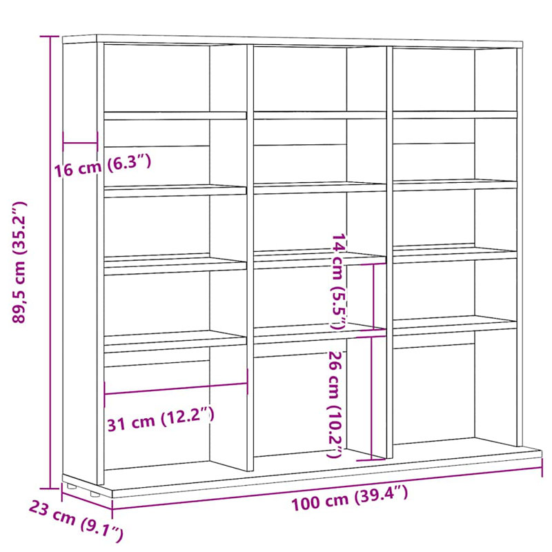 Bookcase, Old Wood, 89.5cm H x 100cm W x 23cm D