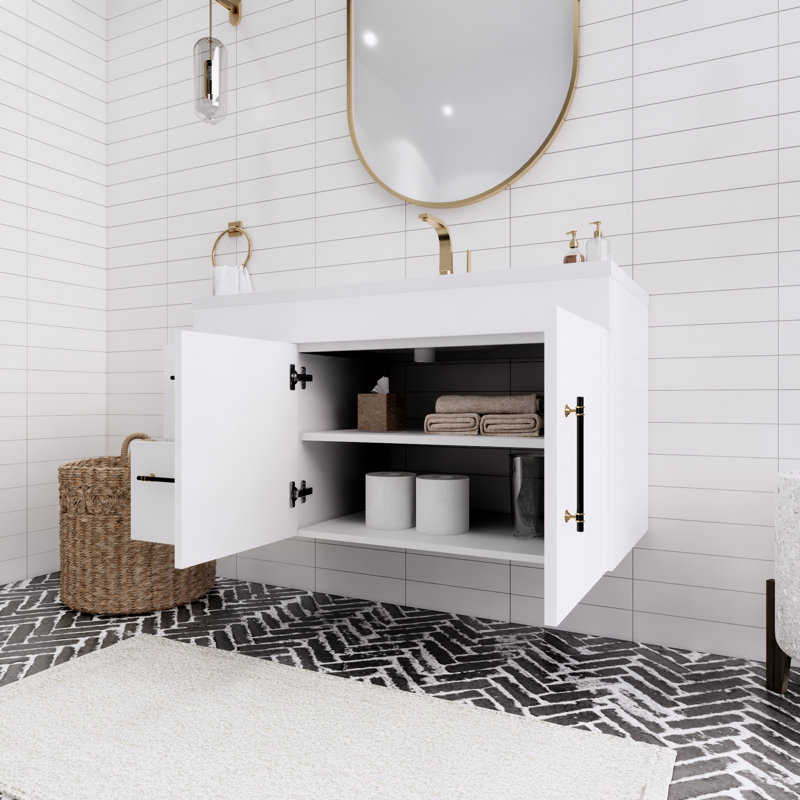 41.75'' Single Bathroom Vanity with Acrylic Top, Gloss White