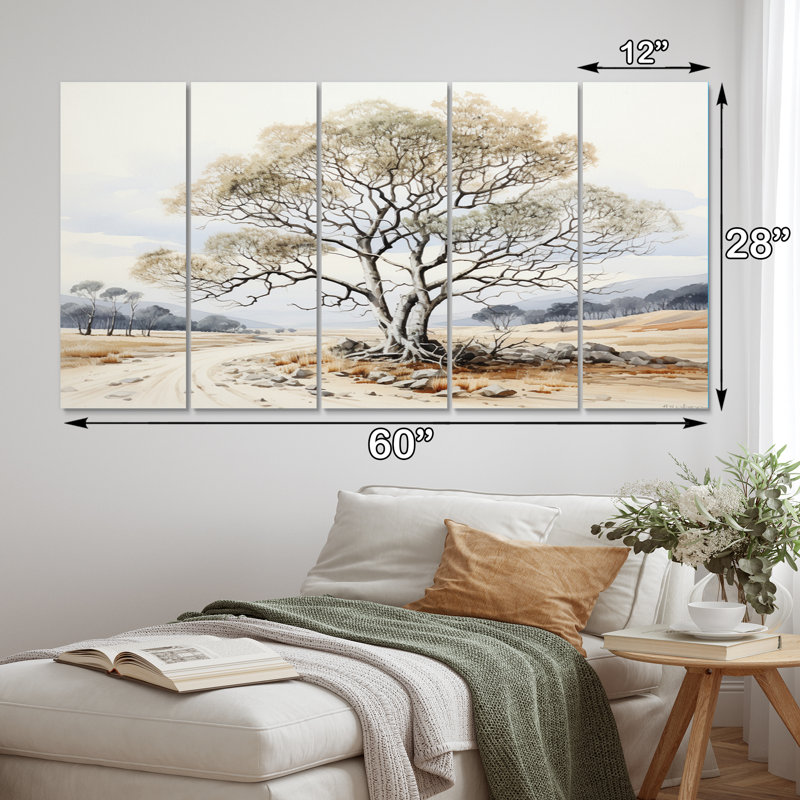 «Beige Tree», impression encre monochrome sur toile 5 pièces