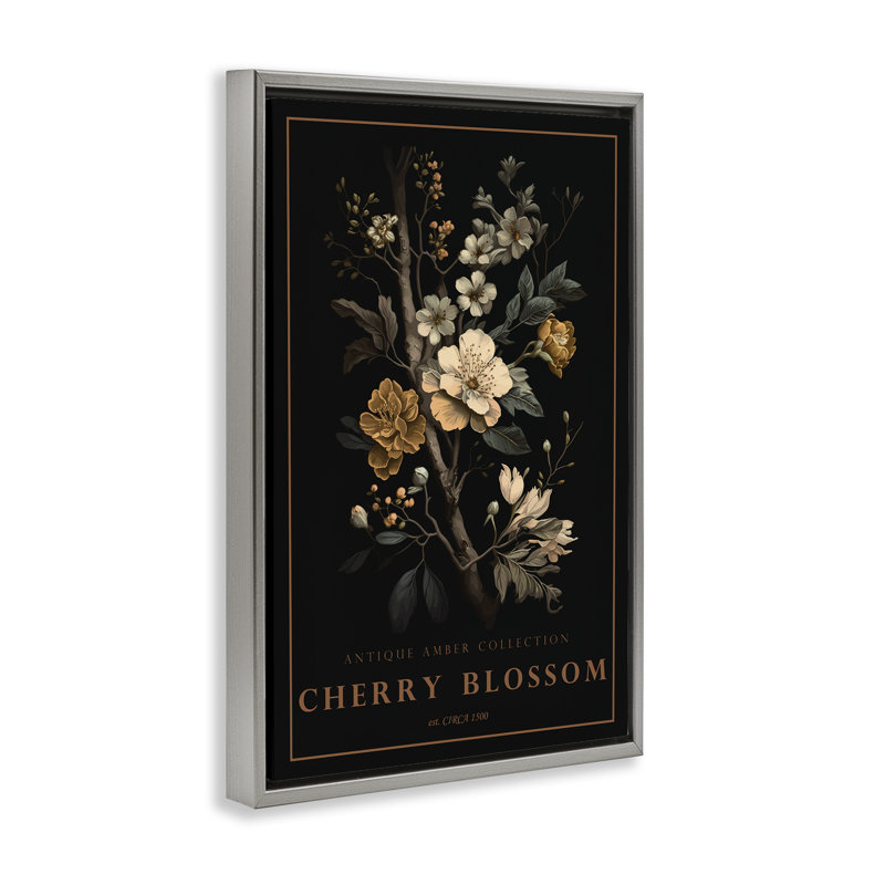 Cadre flottant antique Cherry Blossom Light, design par Chris Giampietro, H 25 po x l 17 po, Cadre flottant gris lustré