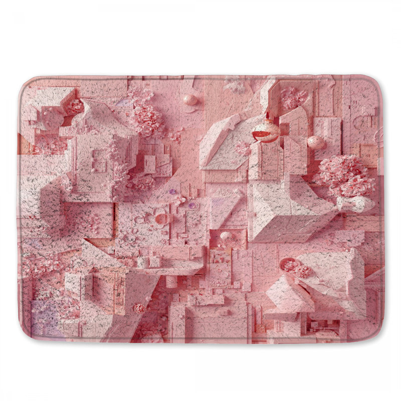 Tapis de bain rose à architecture géométrique, L 34 po x L 21 po