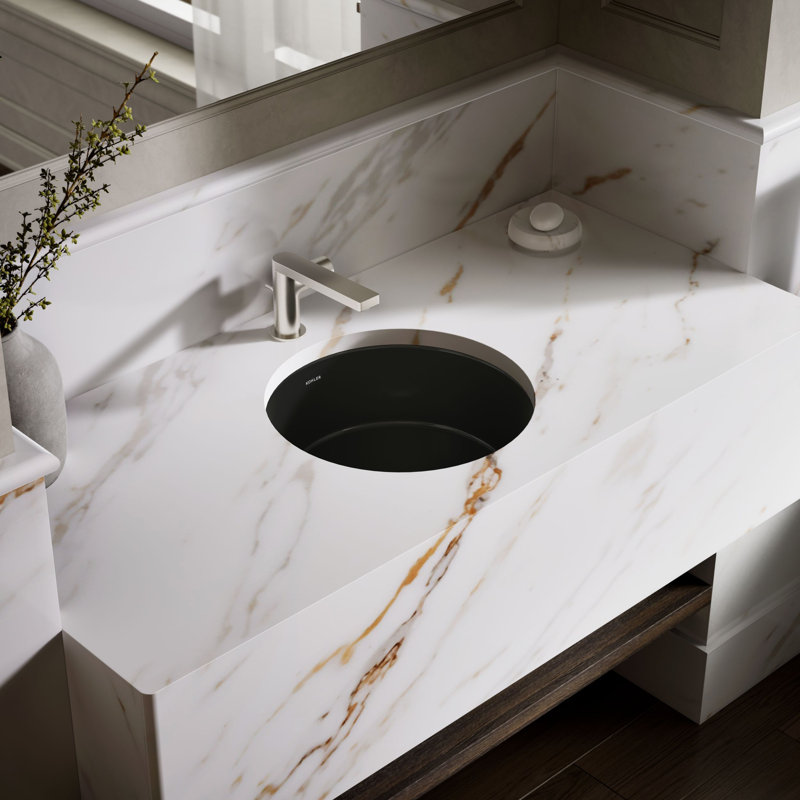 Verticyl Ceramic Vitreous China Circular Undermount Bathroom Sink with Overflow, Black Black