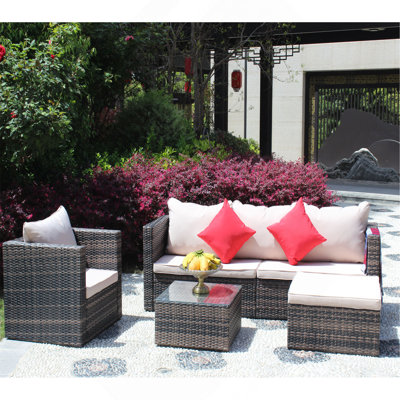 Rattan Patio Furniture Set Wicker Sofa Cushioned Sectional Furniture Set Garden Patio Sofa Set (4 Pieces)